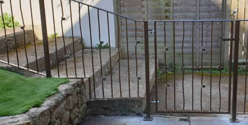 Side view of garden metal gate