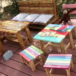 There are a few pallet made furniture sets on which some toys are kept for kids.